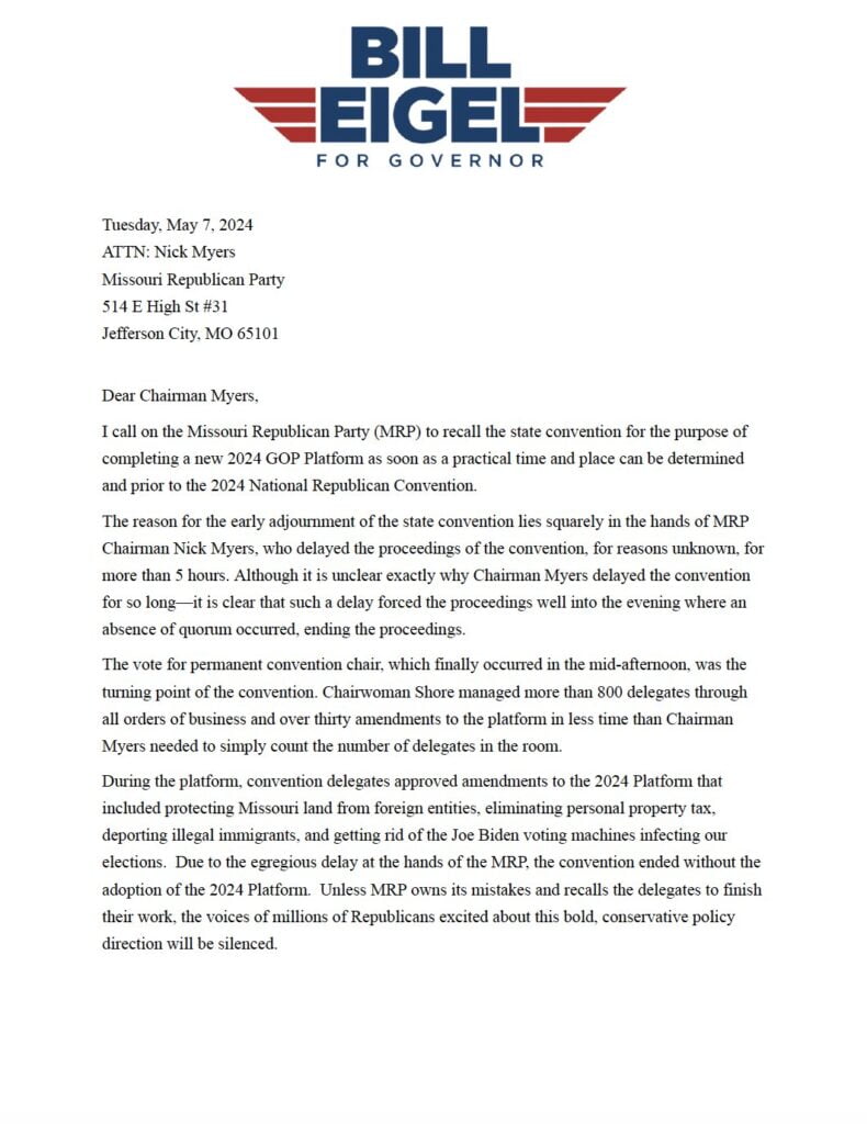 Bill Eigel's letter to recall the state convention