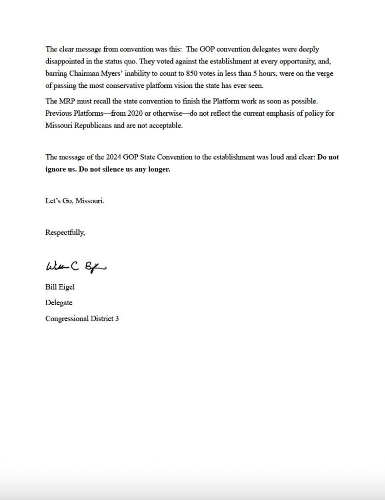 Bill Eigel's letter to recall the state convention page 2
